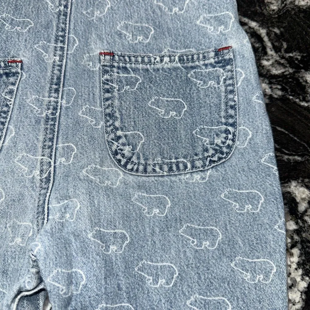 Vintage 90s Baby GAP Polar Bear Denim Overalls USA Made Red Plaid Lined Toddler